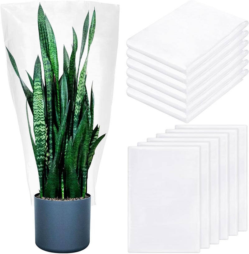 Perthlin 6 Pcs Winter Plant Covers Freeze Protection Small Plastic Clear Film Cover Shelter Bags Waterproof Frost Cloth for Outdoor Plants Greenhouse Garden Rain Frost Protection(15.7 x 27.6 Inch) - Image 1